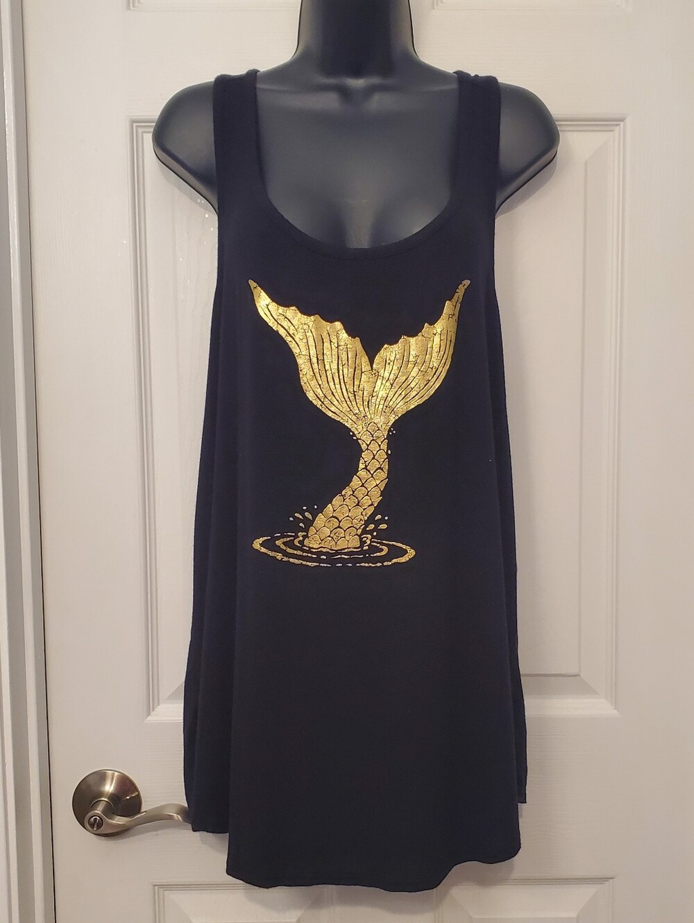 torrid Black Tank with Metallic Gold Mermaid Tail
